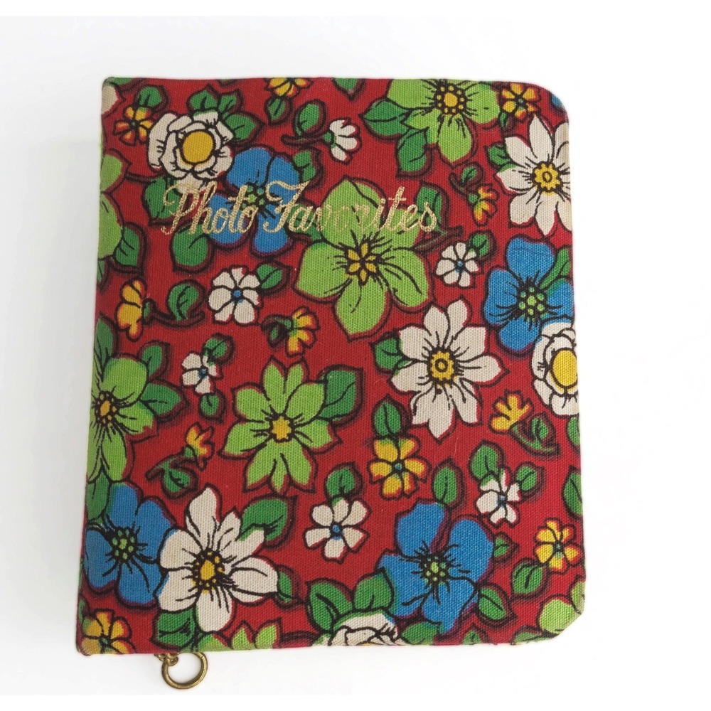 Vintage 1960s Family Photo Album Floral Fabric Cover Mid-Century Photographs